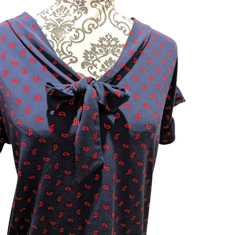 Michael Michael Kors Top Dark Coquette Y2K Womens S Ruffle Bow Feminine Navy Red - Picture 5 of 10